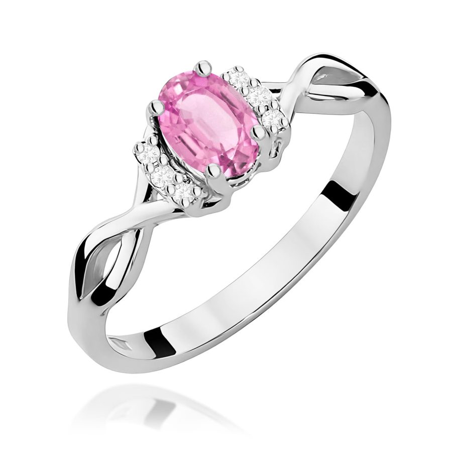 Pierścionek z różowym szafirem owalnym 0,45 ct i diamentami · W019