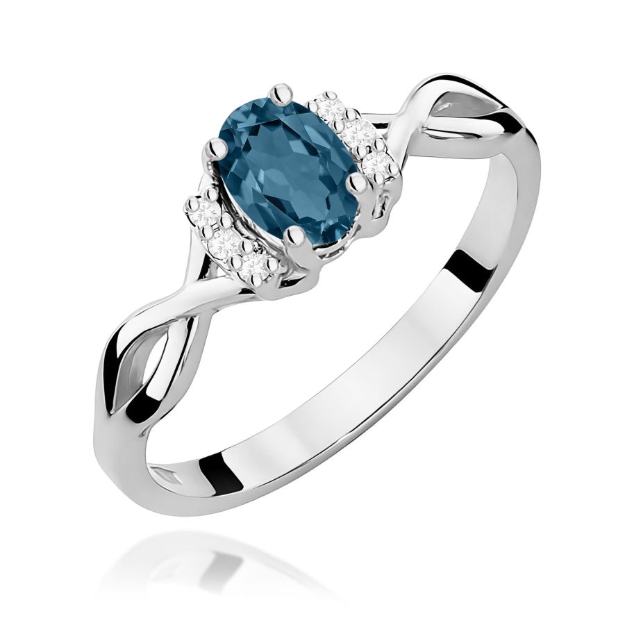 Pierścionek z owalnym topazem London Blue 0,50 ct i diamentami · W019