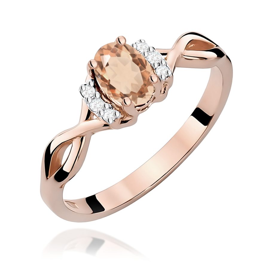 Pierścionek z różowego złota z morganitem i diamentami · W019
