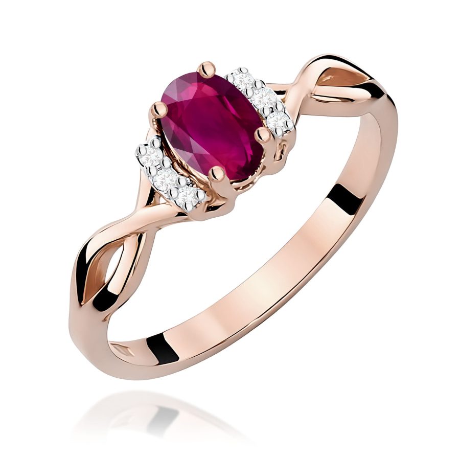 Pierścionek z rodolitem 0,50 ct i diamentami w różowym złocie · W019