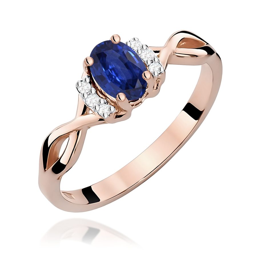 Pierścionek z owalnym szafirem 0,70 ct i diamentami · W019