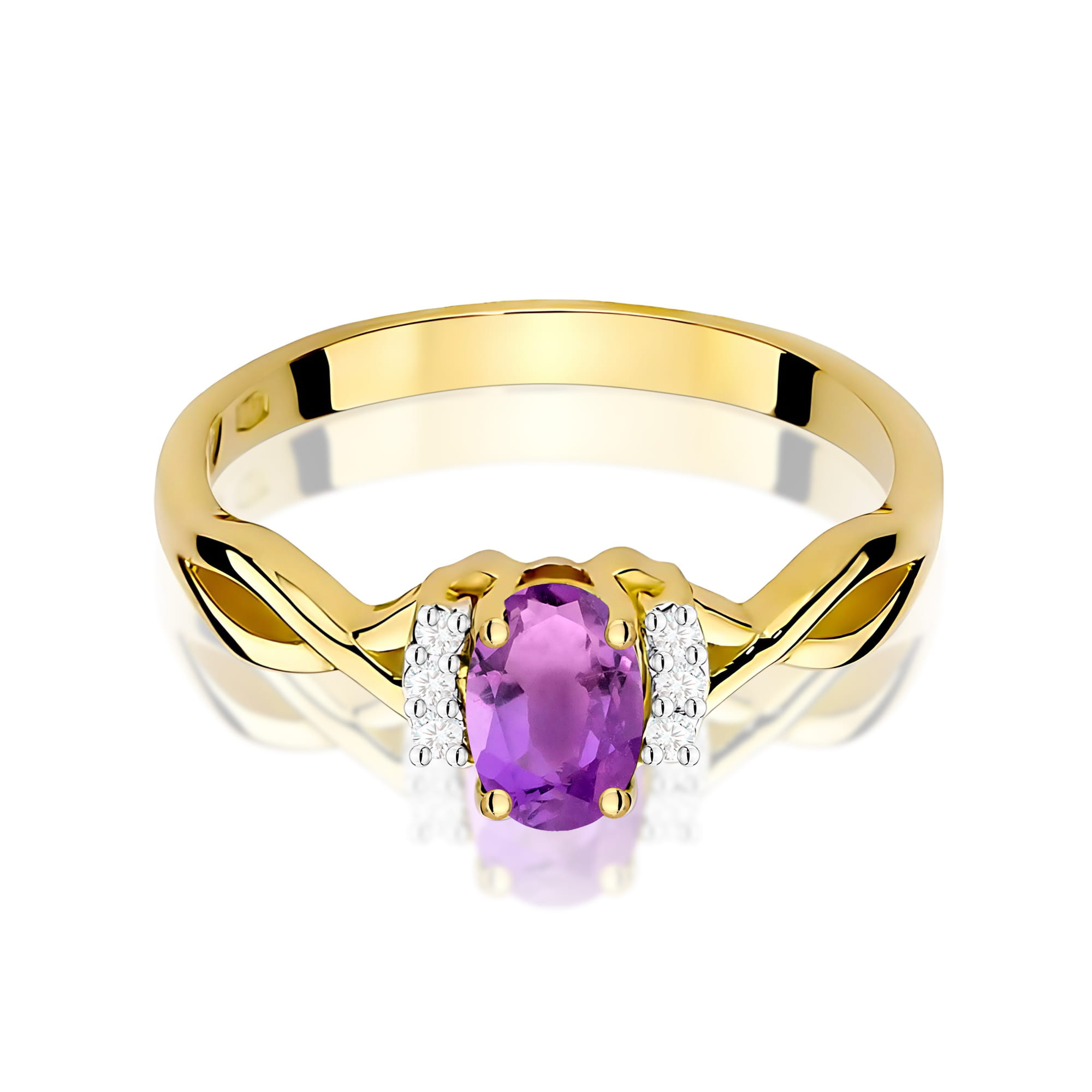 Ring in yellow gold with amethyst and diamonds – product image 3