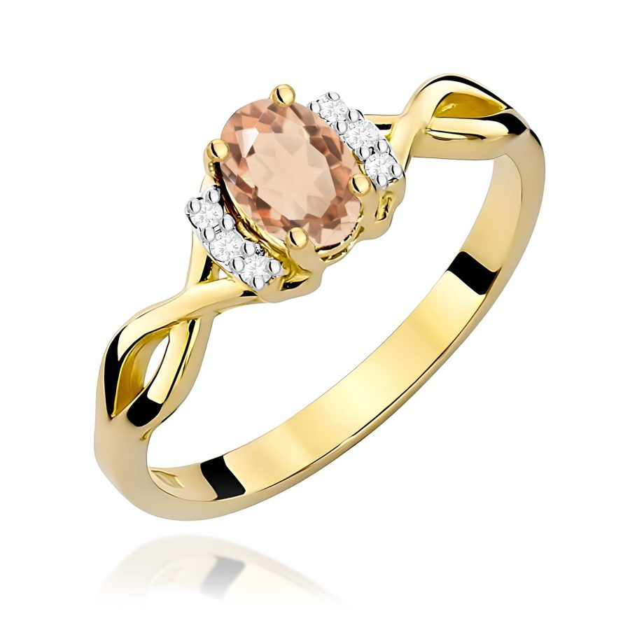 Pierścionek z żółtego złota z morganitem i diamentami · W019