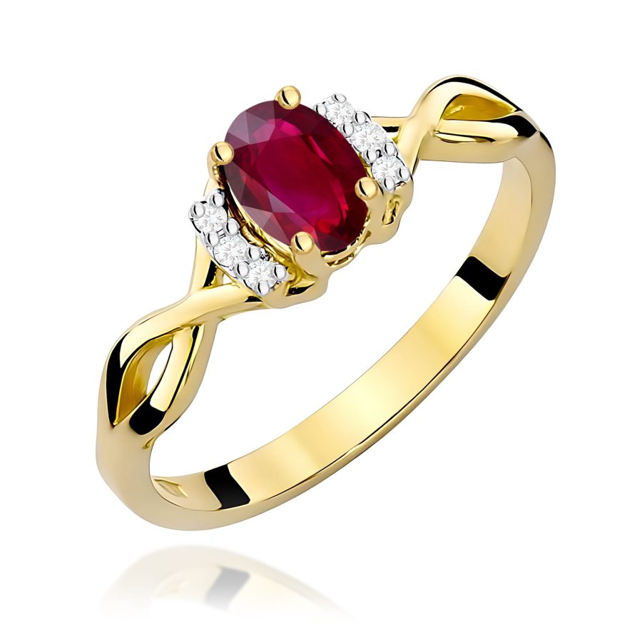 Pierścionek z owalnym rubinem 0.6 ct i diamentami · W019