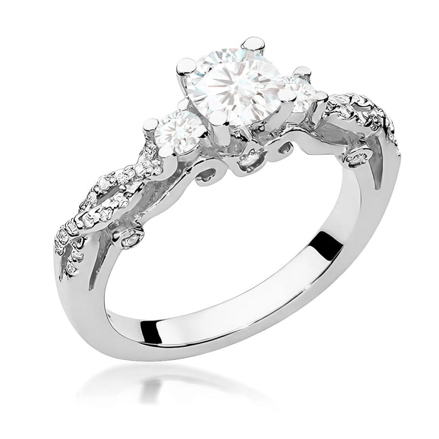 Pierścionek z kamieniem diament laboratoryjny 0,84 ct W0023 – białe złoto próby 585
