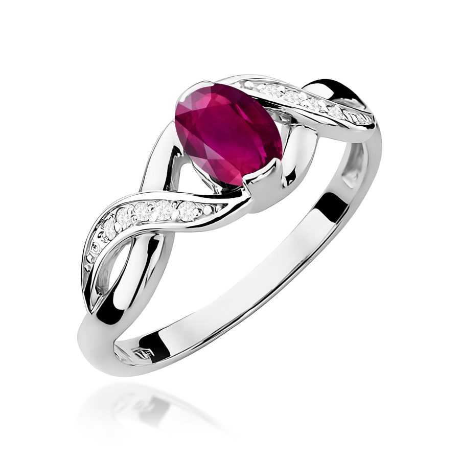 Pierścionek z owalnym rodolitem 0,50 ct i diamentem · W028