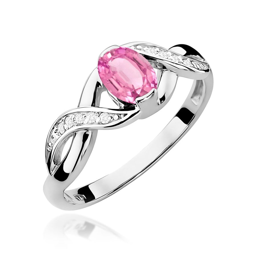 Pierścionek z różowym szafirem owalnym 0,45 ct i diamentami · W028