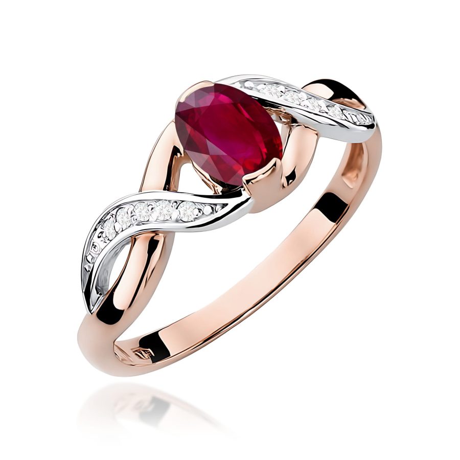 Pierścionek z owalnym rubinem 0,60 ct i diamentem · W028