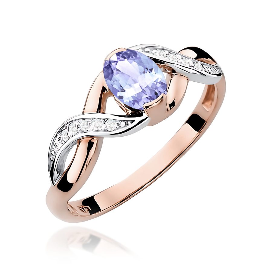 Pierścionek z owalnym tanzanitem 0,40 ct i diamentami · W028