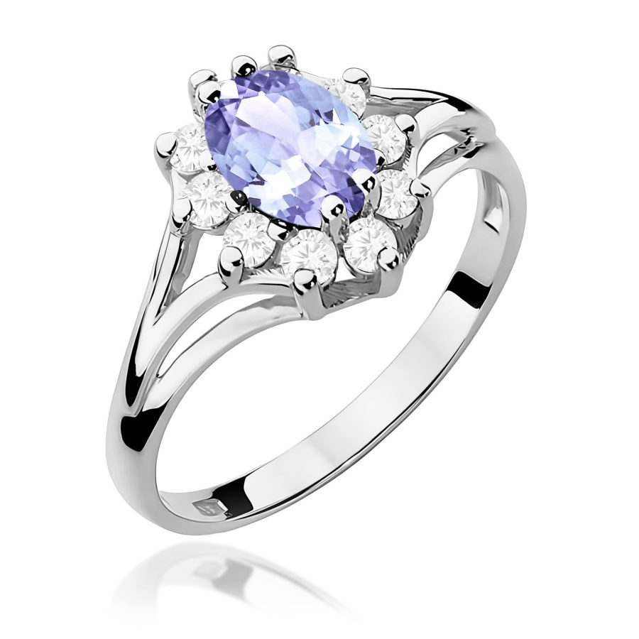 Pierścionek z owalnym tanzanitem 0,70 ct i diamentami · W037