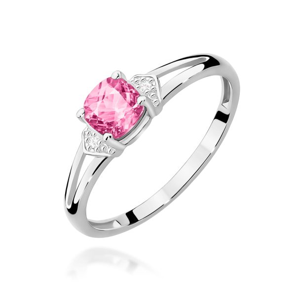 Pierścionek z kamieniem topaz różowy 0,65 ct W0039 – białe złoto próby 585