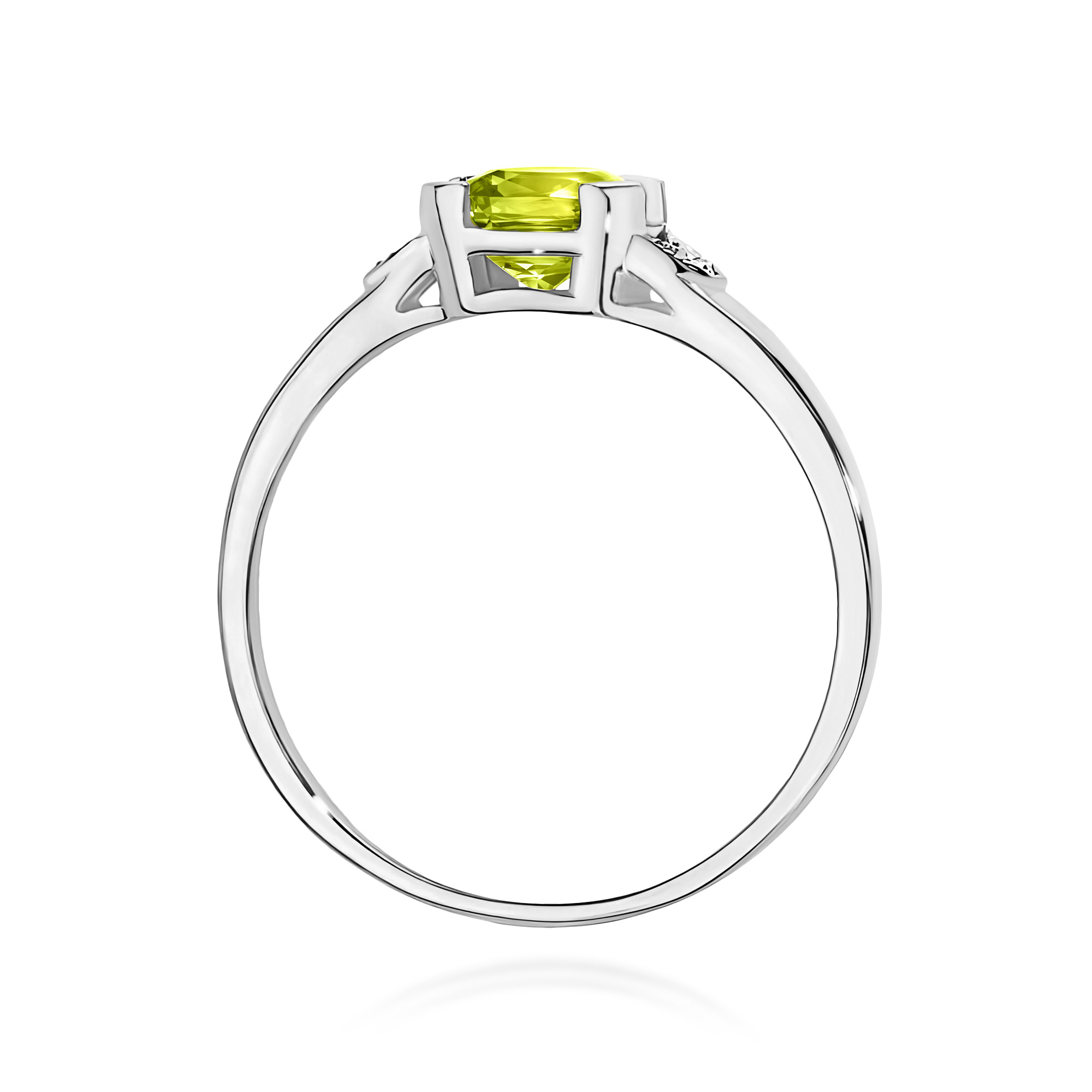 Ring with peridot in cut cushion and diamonds in white gold – product image 4