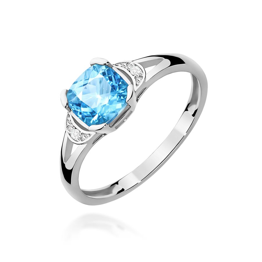 Pierścionek z topazem cushion 1,10 ct i diamentami · W040