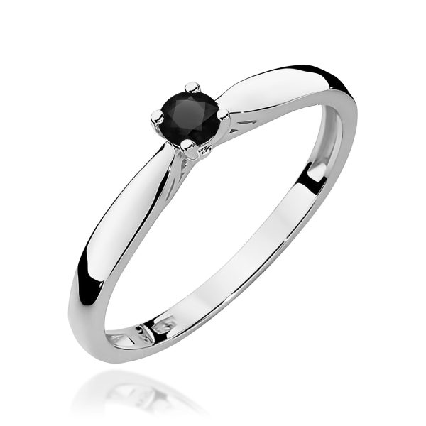 Pierścionek z czarnym diamentem 0,12 ct W0045 – białe złoto próby 585