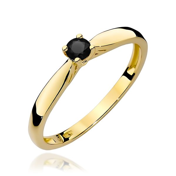 Pierścionek z czarnym diamentem 0,12 ct W0045 – żółte złoto próby 585