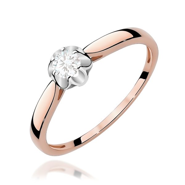 Pierścionek z diamentem 0,15 ct W0062 – różowe złoto próby 585