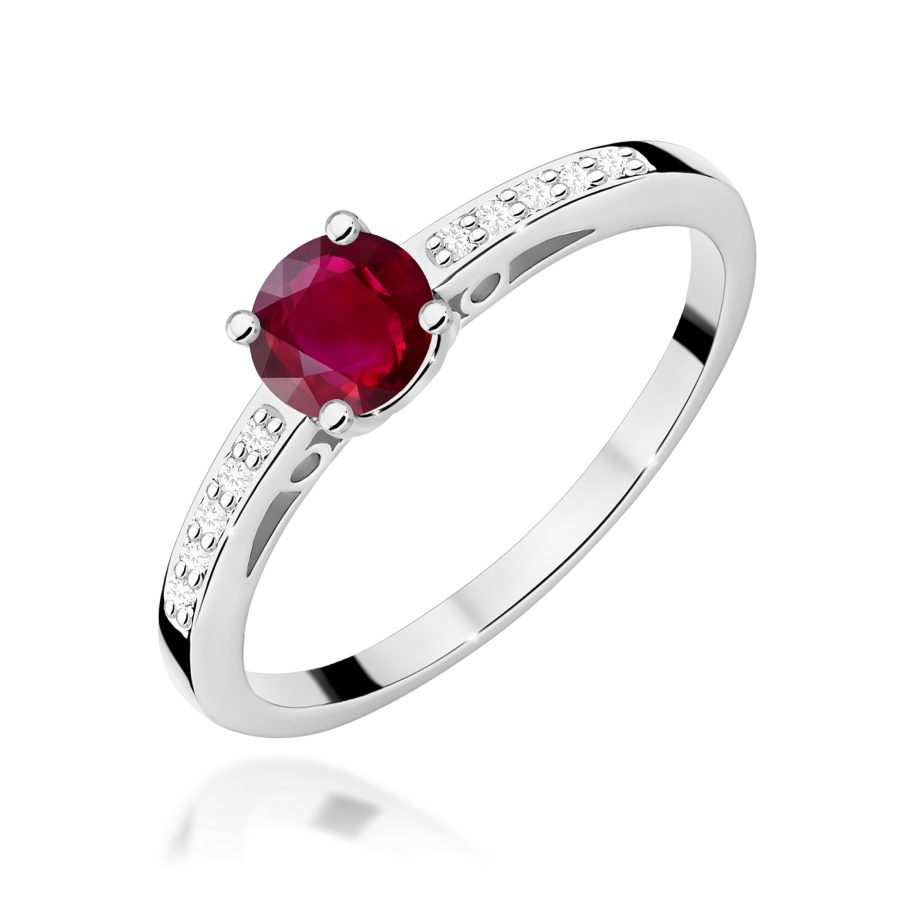 Pierścionek z rubinem 0,60 ct i diamentami w białym złocie · W066