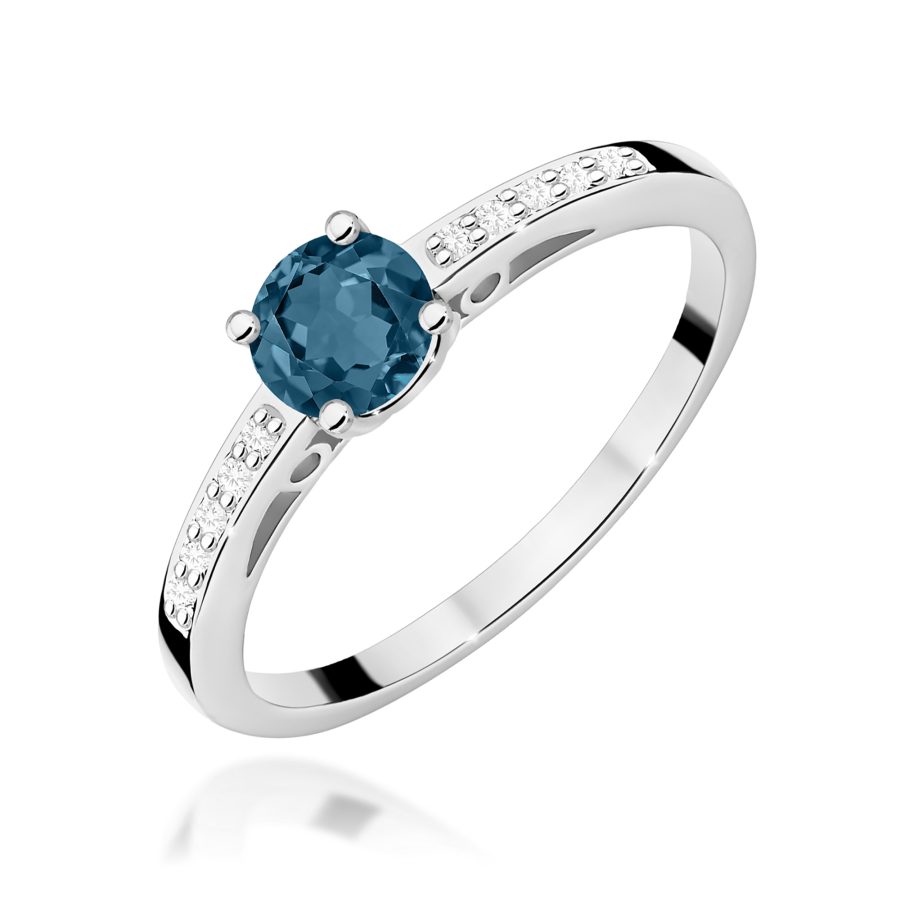Pierścionek z topazem London Blue 0,50 ct i diamentami · W066