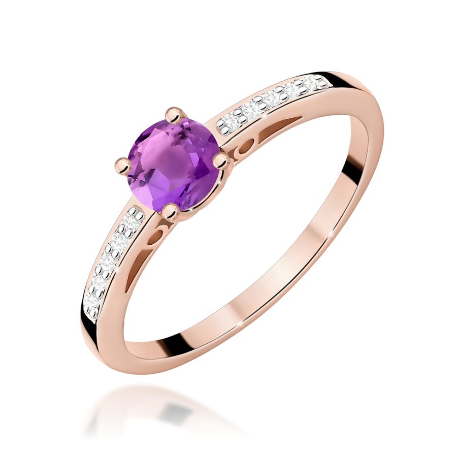 Pierścionek z ametystem 0,50 ct i diamentem · W066