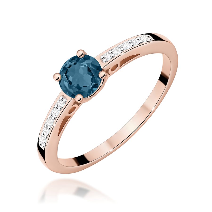Pierścionek z topazem London Blue 0,50 ct i diamentami · W066