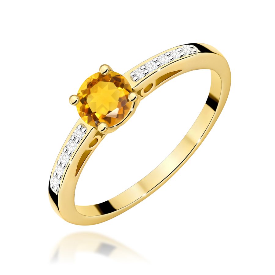 Pierścionek z cytrynem i diamentami w żółtym złocie · W066
