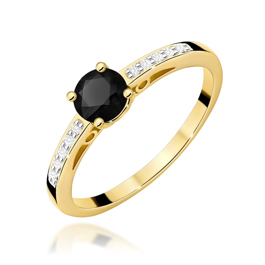 Pierścionek z czarnym diamentem i diamentami w żółtym złocie · W066