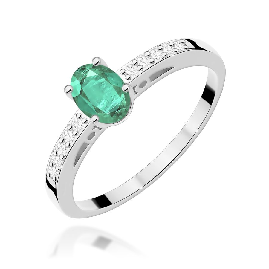 Pierścionek z owalnym szmaragdem 0,40 ct i diamentami · W067