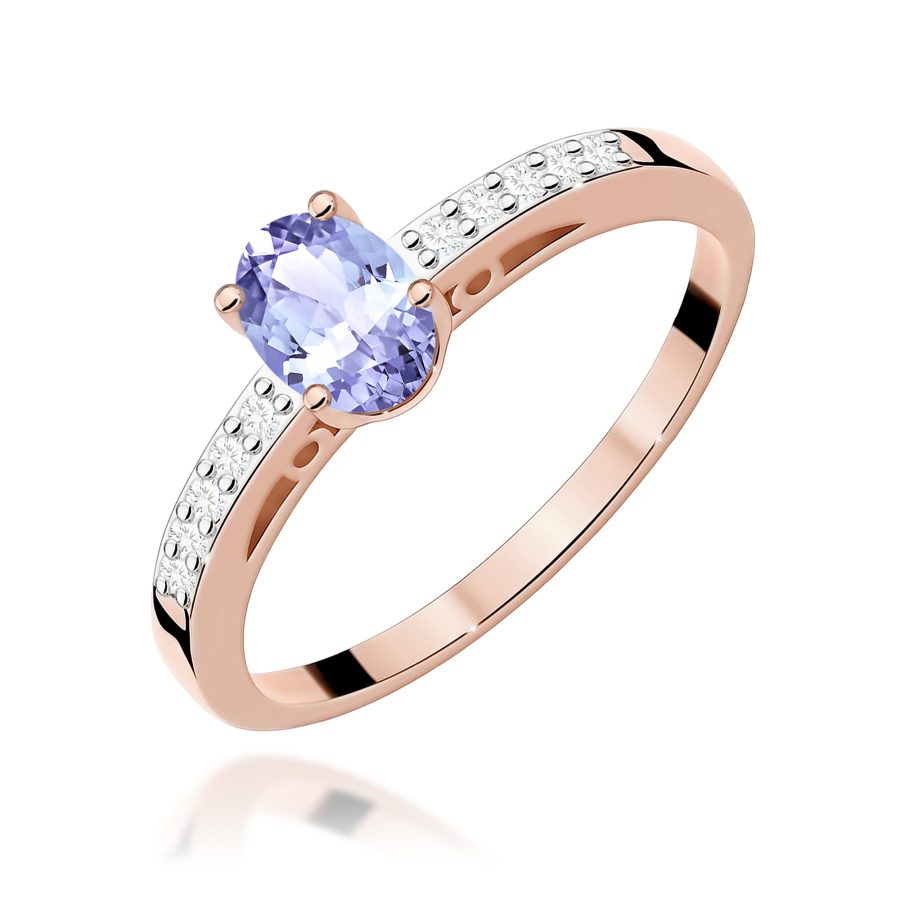 Pierścionek z owalnym tanzanitem 0,40 ct i diamentami · W067