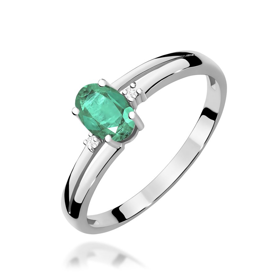 Pierścionek z owalnym szmaragdem 0,40 ct i diamentami · W068
