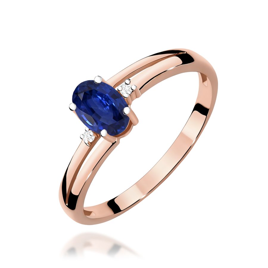 Pierścionek z owalnym szafirem 0,70 ct i diamentem · W068