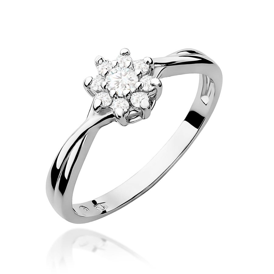 Pierścionek z kamieniem diament laboratoryjny 0,10 ct W0072 – białe złoto próby 585