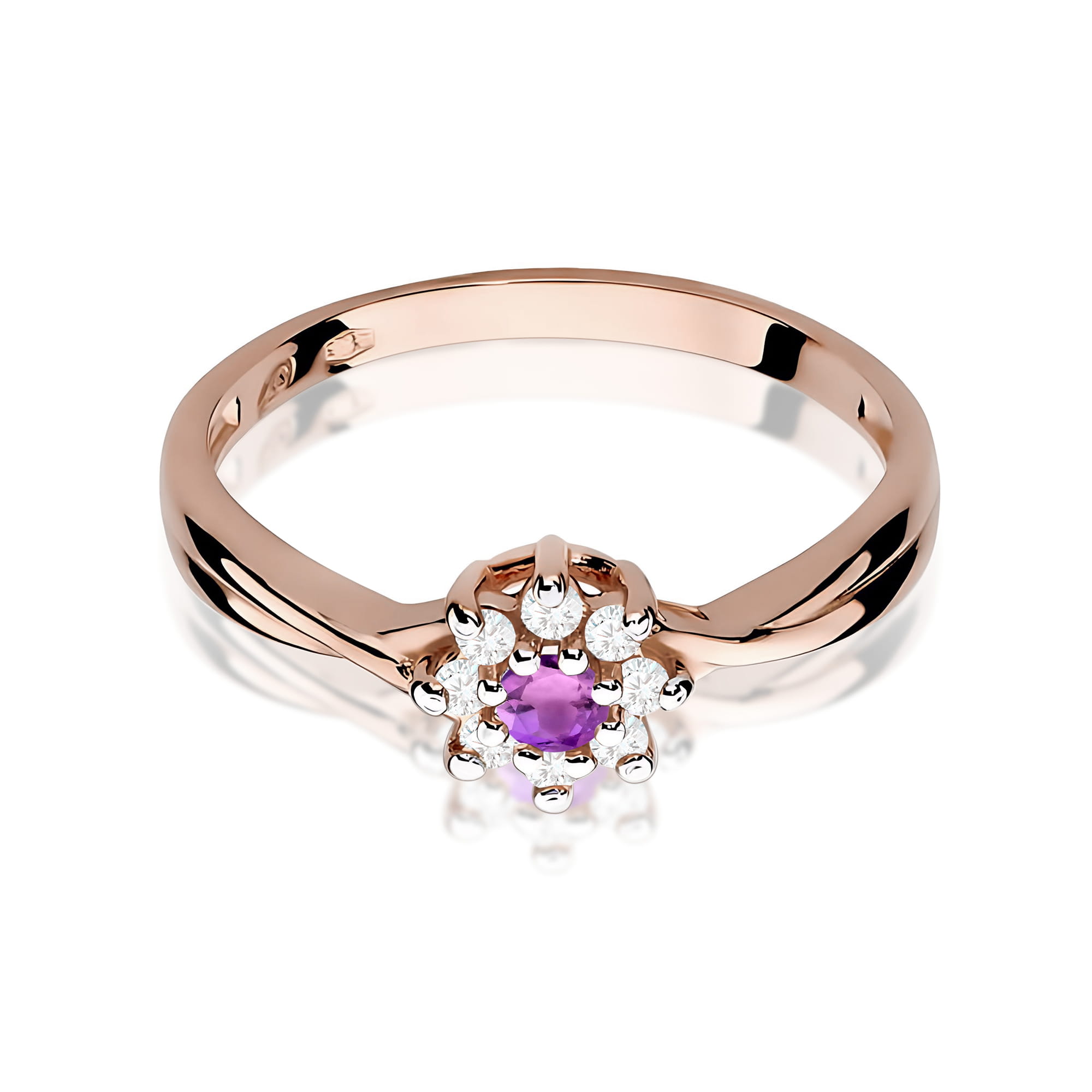 Ring with amethyst and diamonds in rose gold – product image 3