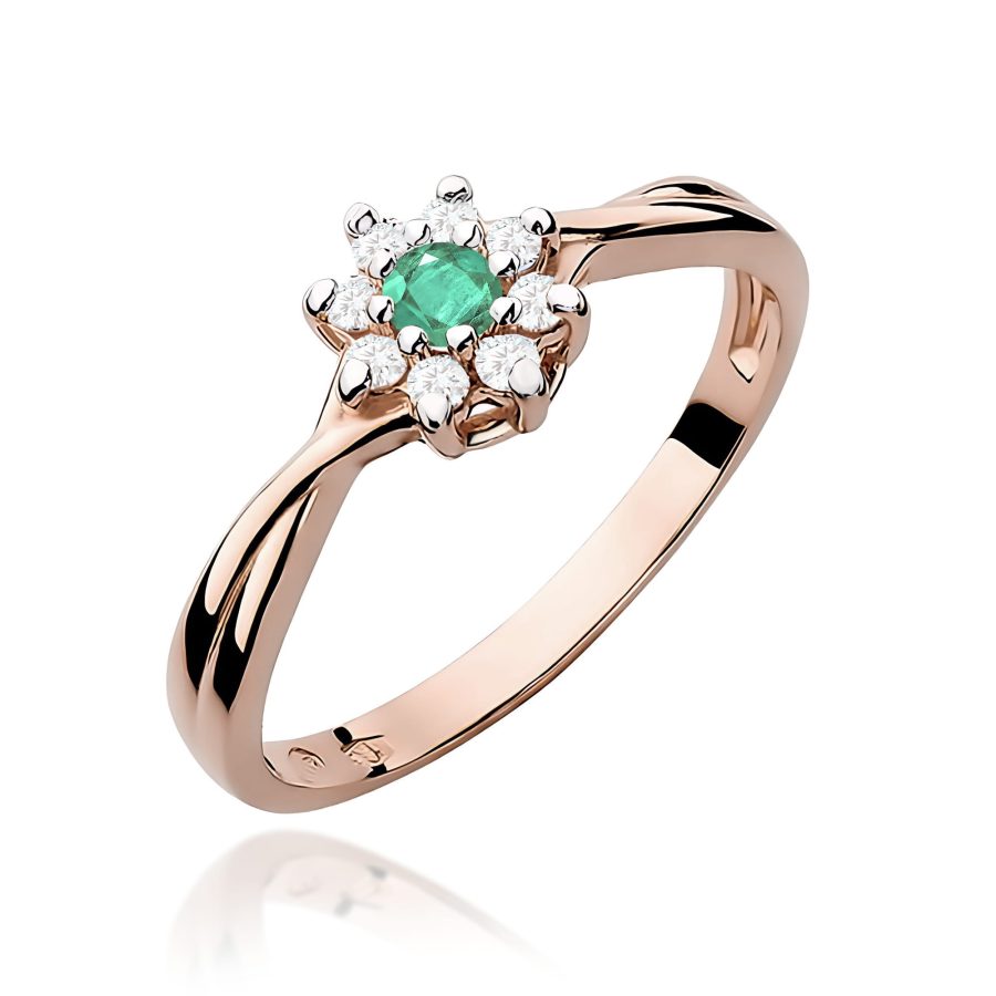 Pierścionek ze szmaragdem 0,15 ct i diamentem · W072