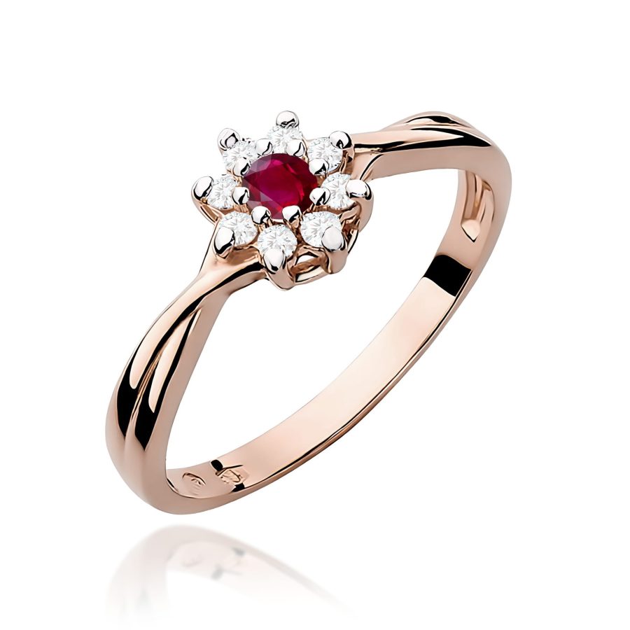Pierścionek z rubinem 0,15 ct i diamentem · W072