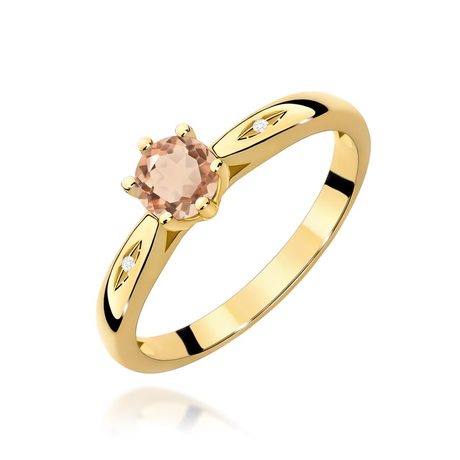 Pierścionek z żółtego złota z morganitem i diamentami · W074