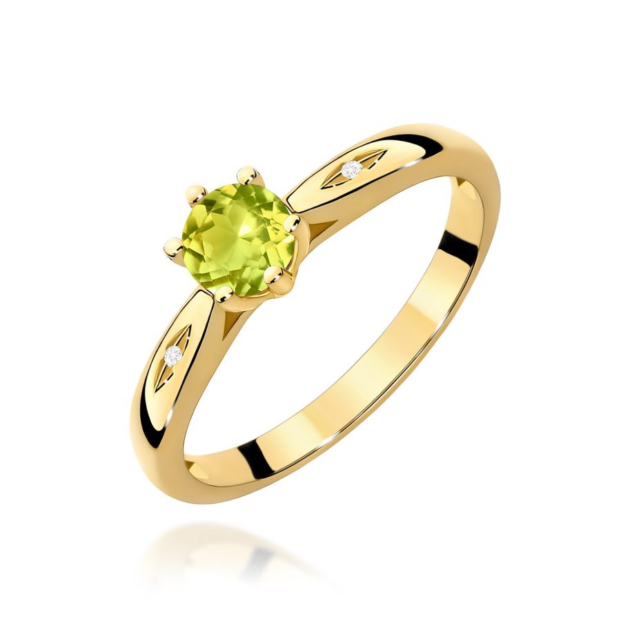 Pierścionek z kamieniem oliwin 0,60 ct W0074 – żółte złoto próby 585 · W074