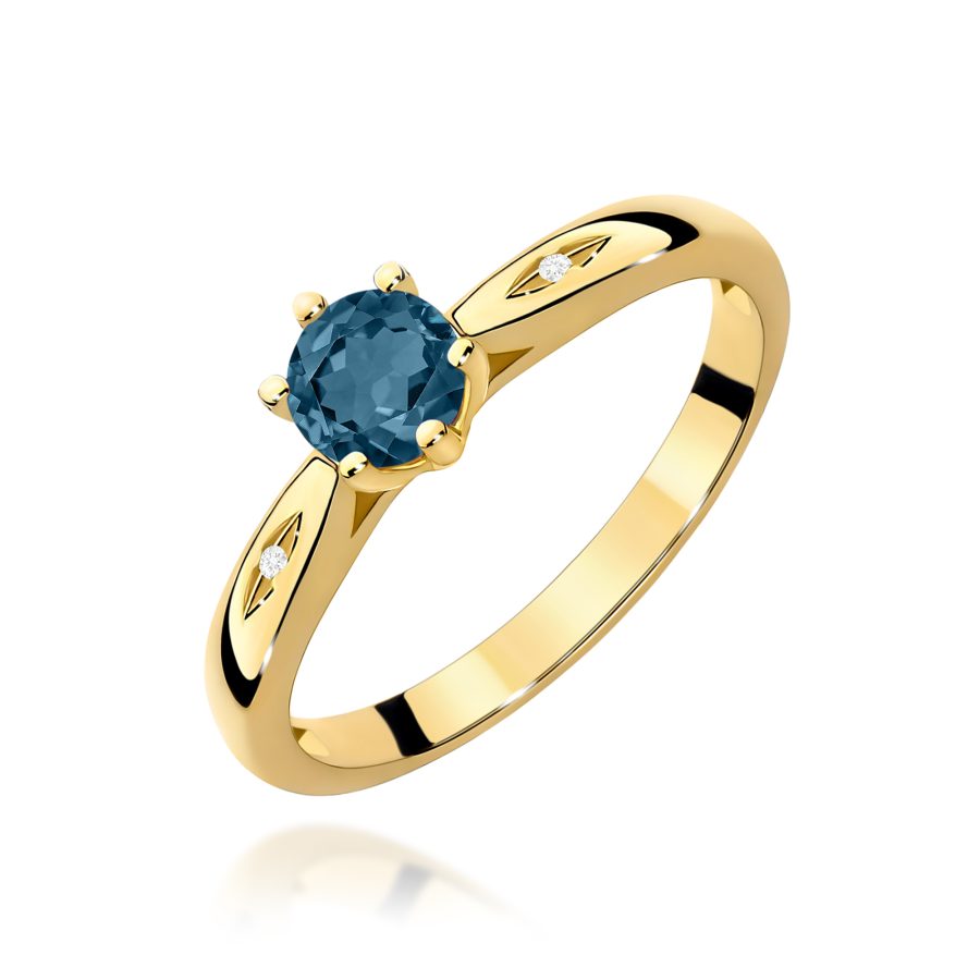Pierścionek z topazem London Blue 0,50 ct i diamentami · W074