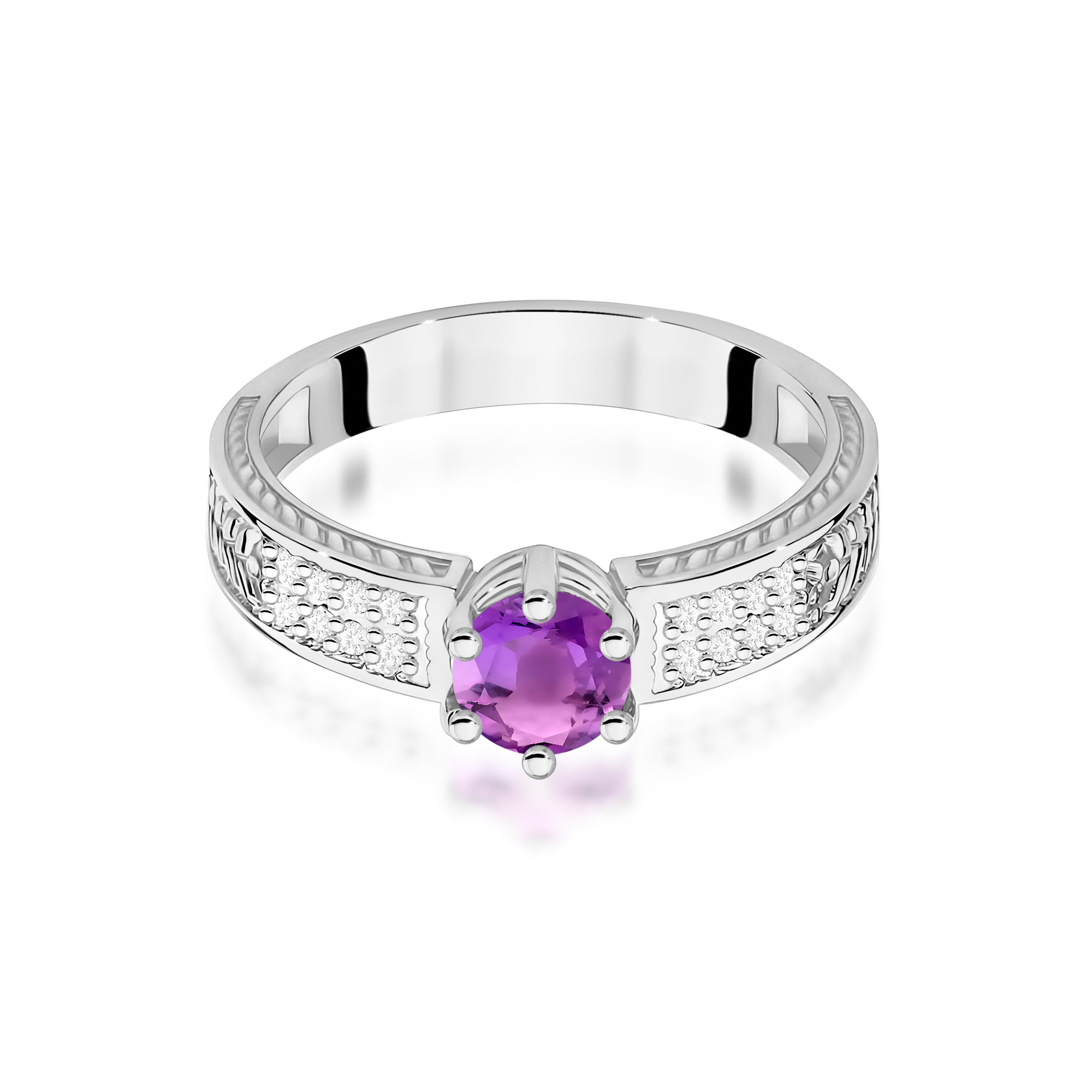 Ring in white gold with amethyst and diamonds – product image 3