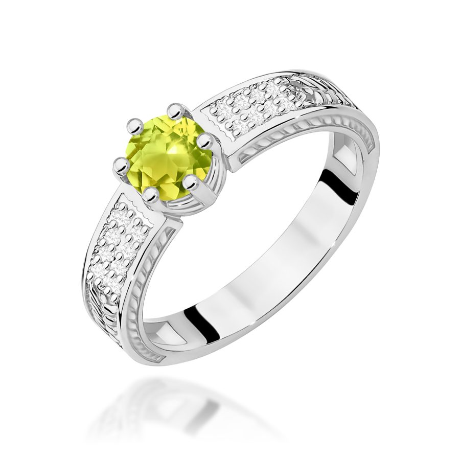 Pierścionek z kamieniem oliwin 0,60 ct W0075 – białe złoto próby 585 · W075