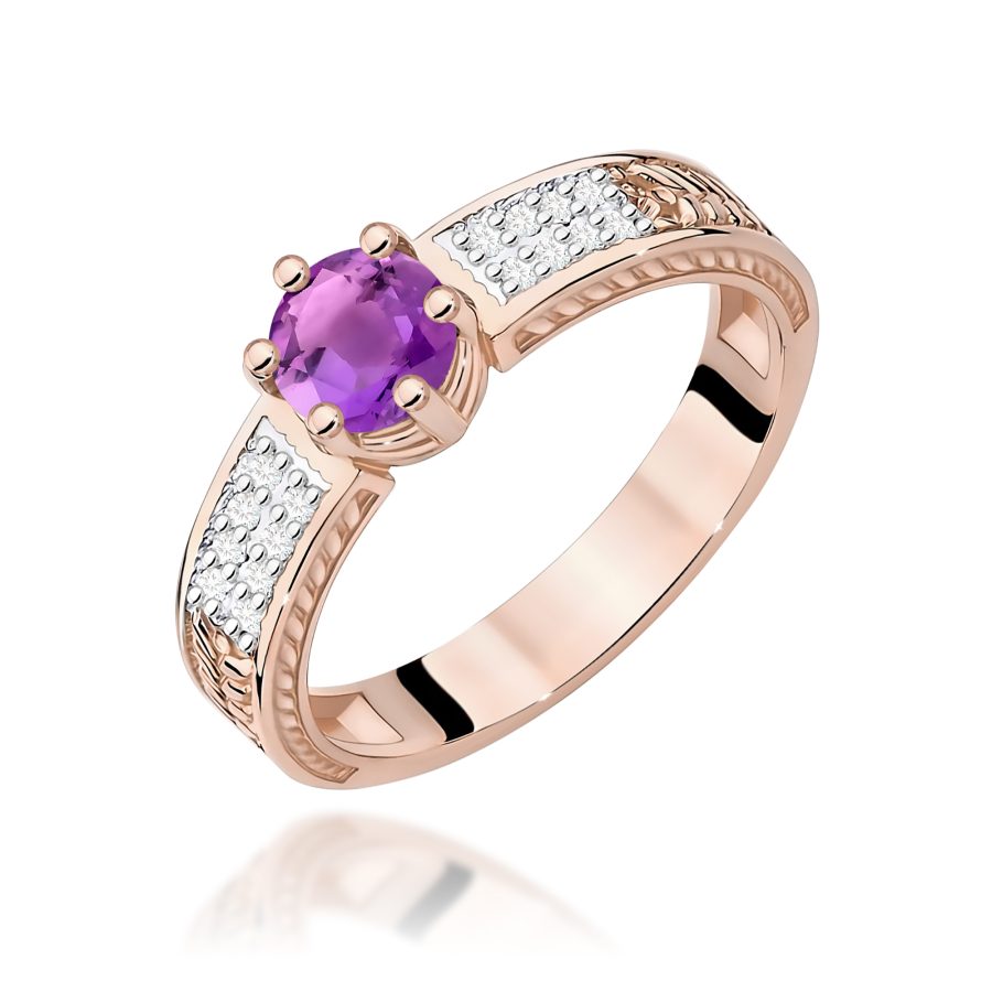 Pierścionek z ametystem 0,50 ct i diamentami · W075