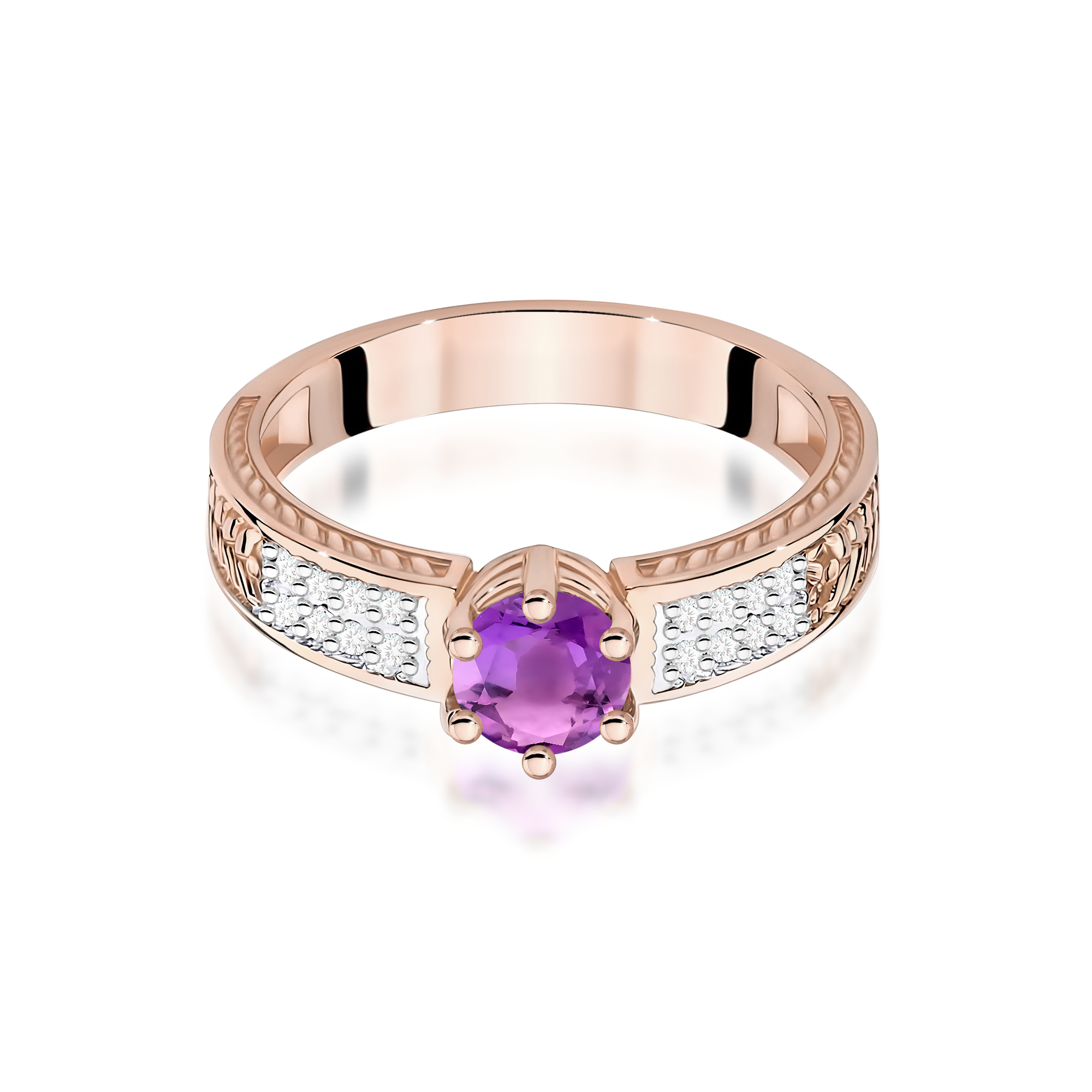 Ring with amethyst 0,50 ct and diamonds – product image 3