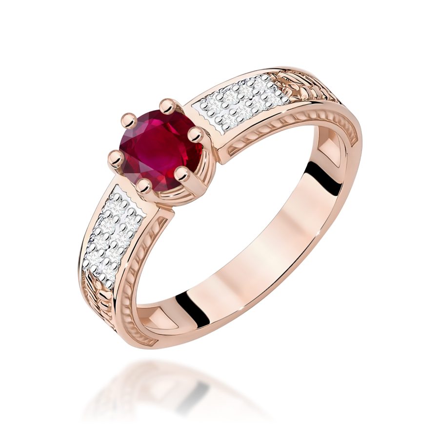 Pierścionek z rubinem 0,60 ct i diamentami · W075