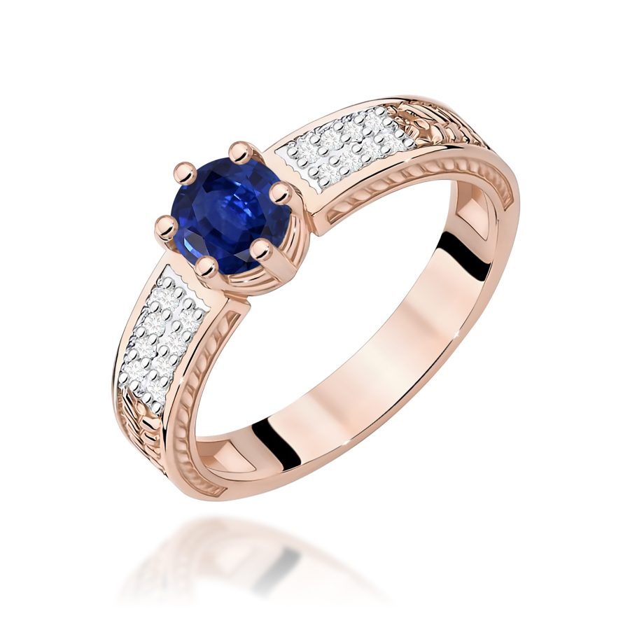 Pierścionek z okrągłym szafirem 0,50 ct i diamentem · W075