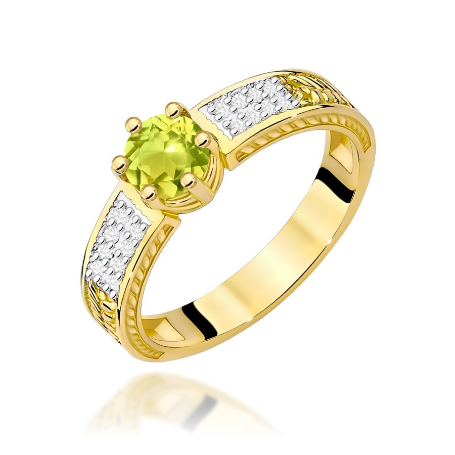 Pierścionek z kamieniem oliwin 0,60 ct W0075 – żółte złoto próby 585 · W075
