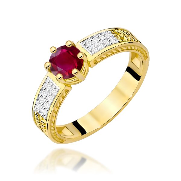 Pierścionek z rubinem 0,60 ct W0075 – żółte złoto próby 585