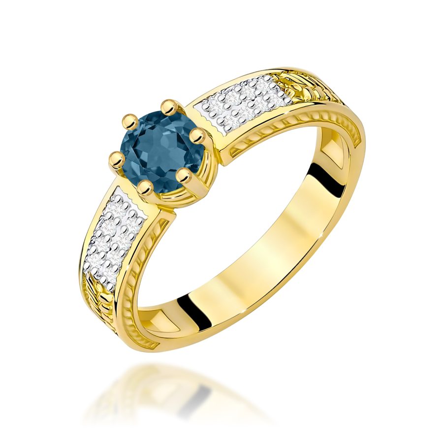 Pierścionek z topazem London Blue 0,50 ct i diamentami · W075