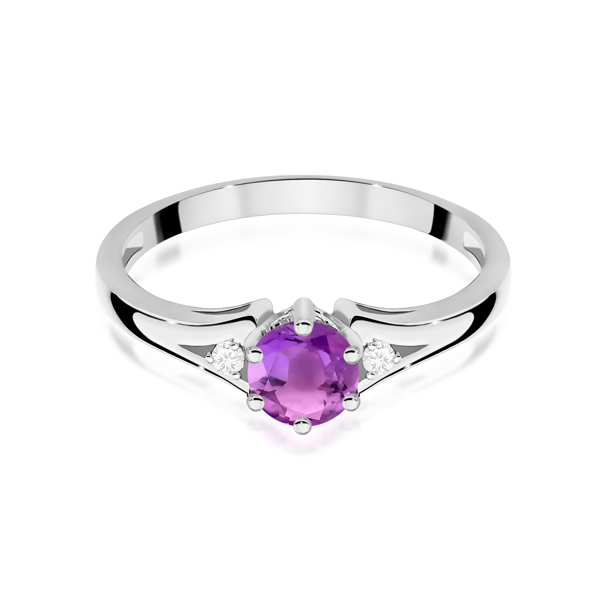 Ring with amethyst and diamonds in white gold – product image 3