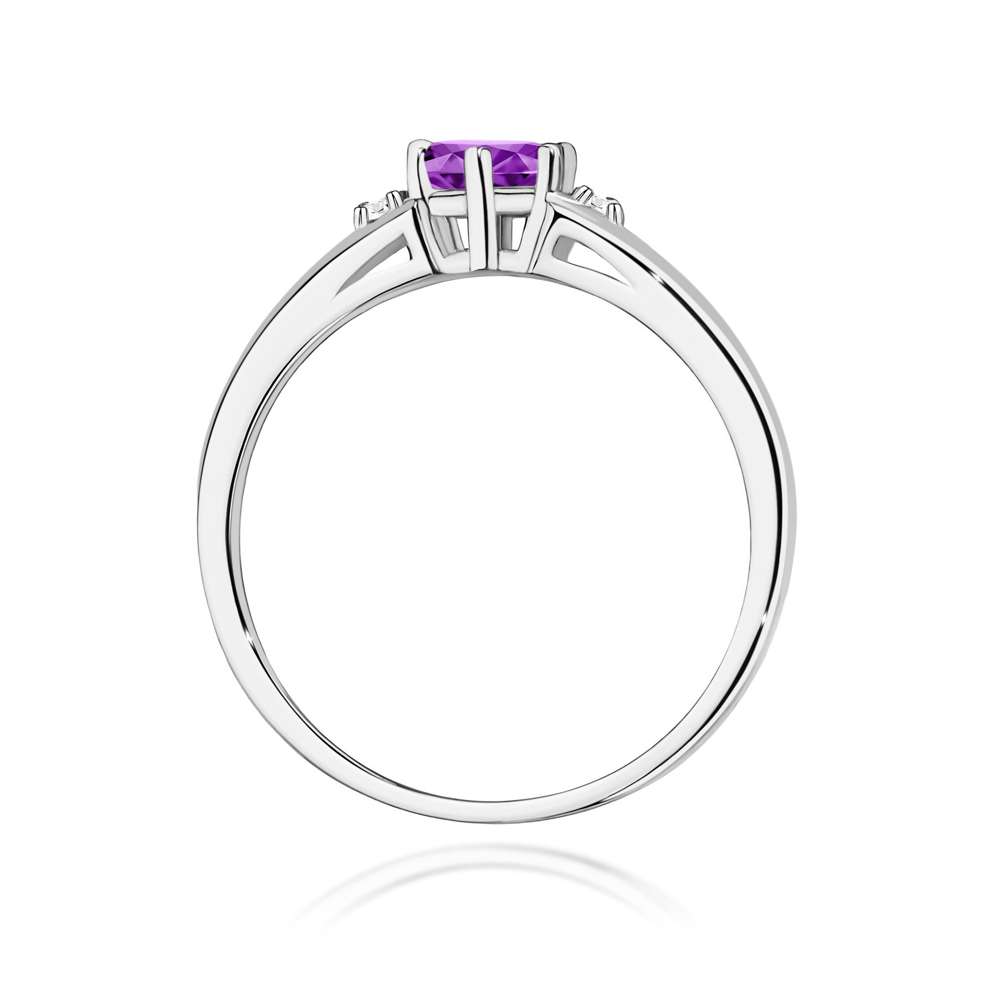 Ring with amethyst and diamonds in white gold – product image 4