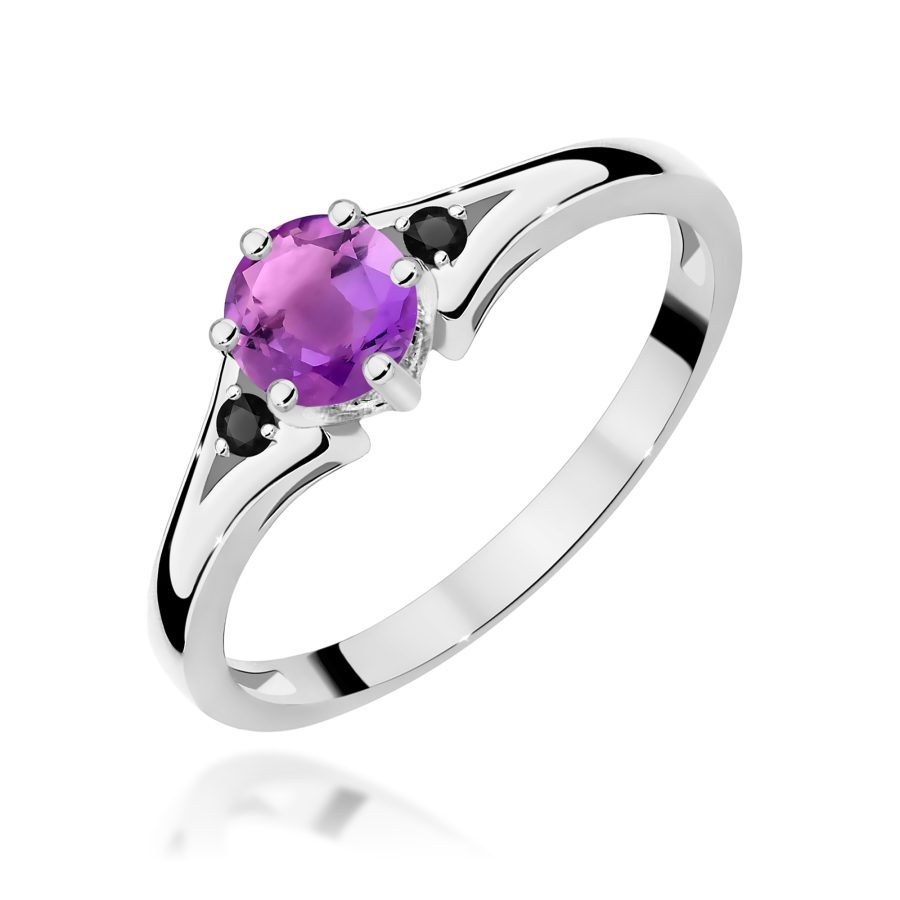 Ring with amethyst and black diamonds in white gold
