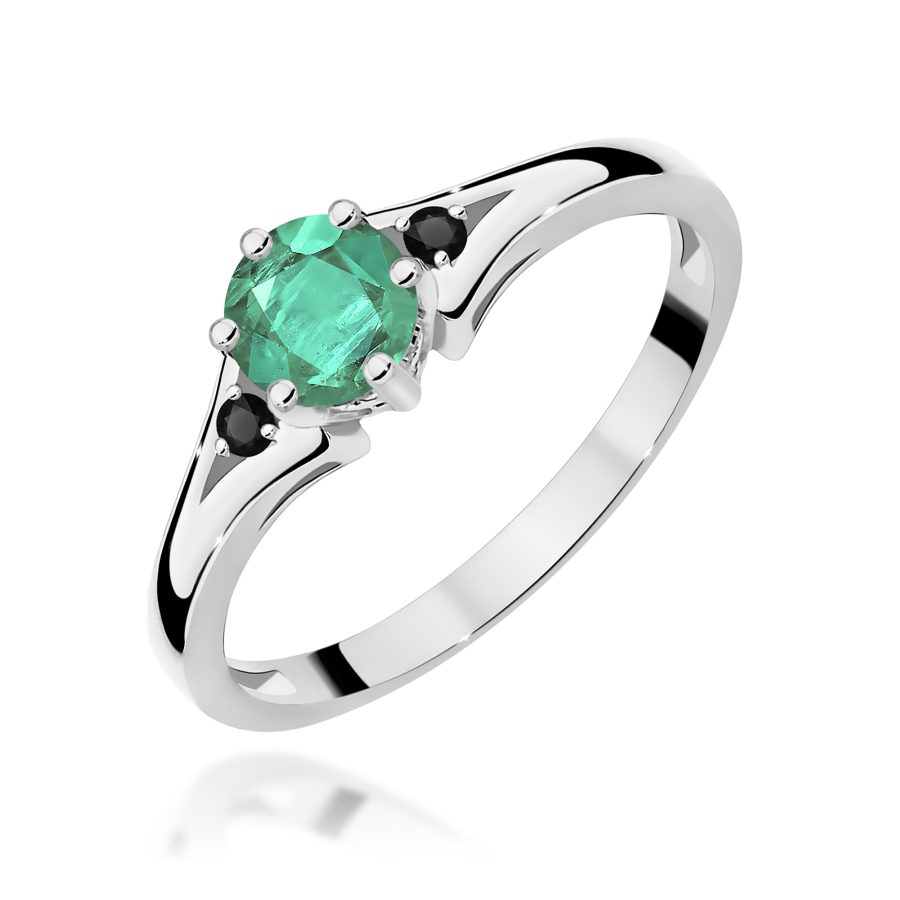 Ring in white gold with emerald and black diamonds
